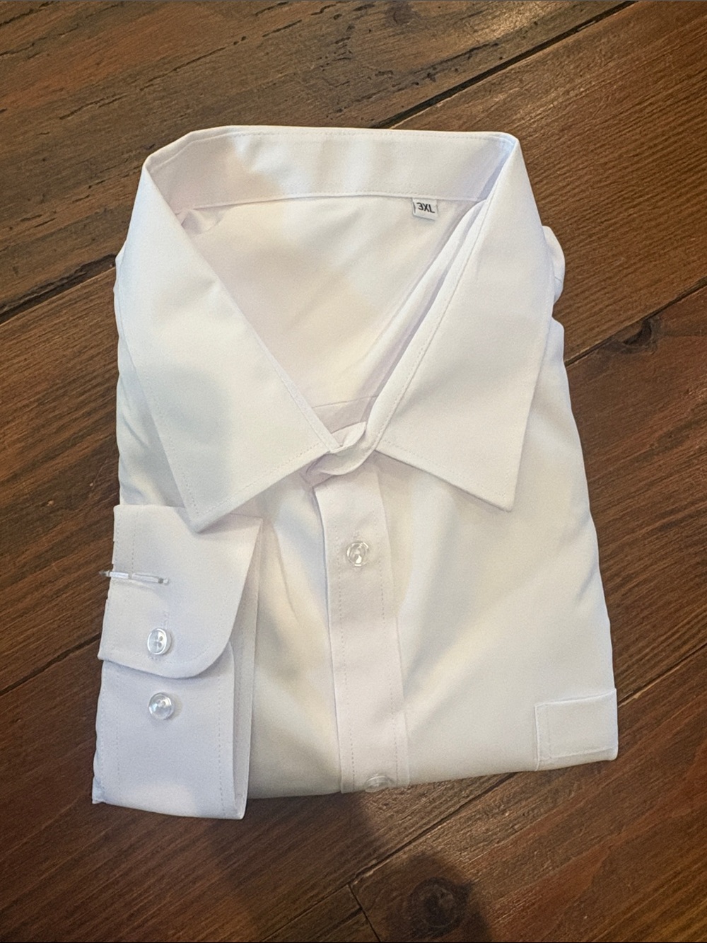 Mens White Long-Sleeve Dress Shirt with Point Collar